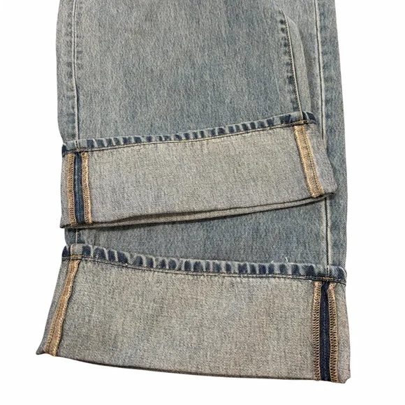 Hidden Baggy Jeans Size 30 Medium Wash High Rise Distressed Cuffed Hem NEW - Picture 10 of 14